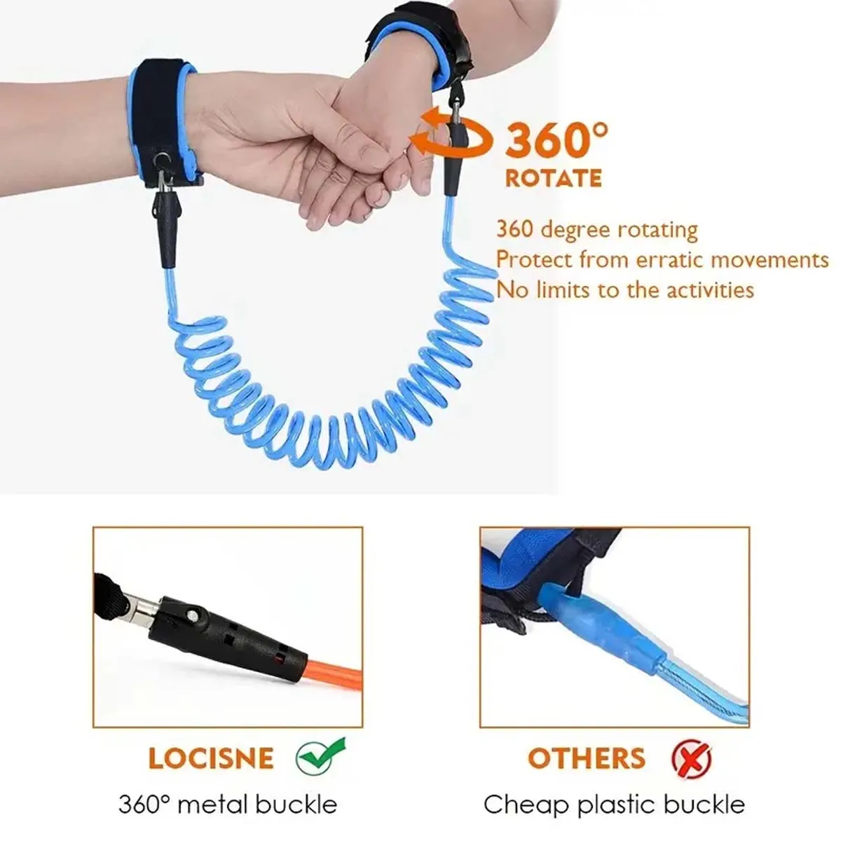 Anti Lost Wrist Link For Toddlers Babies & Kids, 4.92ft Safety Wrist Link - Reflective Child Walking Harness Rope Leash For Boy