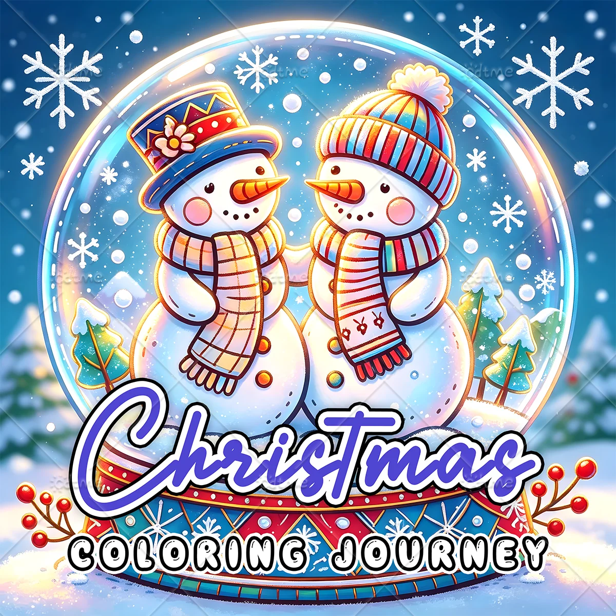Christmas Coloring Book for Adults Teens, Snow Globe Snowman Winter Xmas Patterns, Stress‑Relaxing Mindfulness Art Activity Book