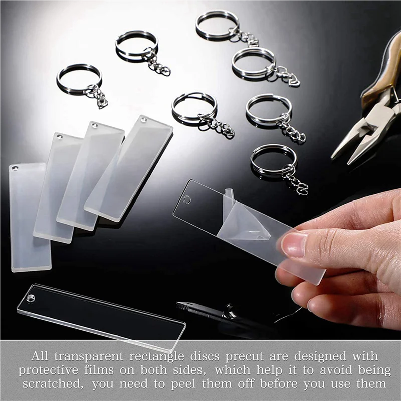 

B62B-600 Pieces Rectangle Acrylic Key Chain Blank Transparent Acrylic Keychain Blank