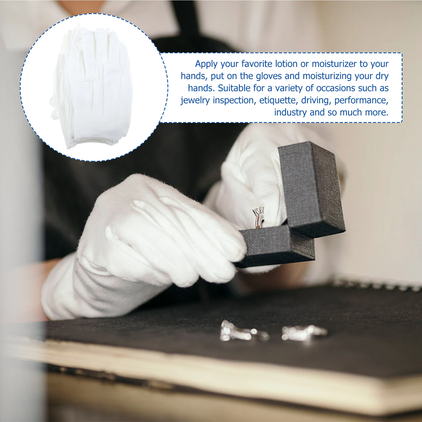 

12Pairs Cut Resistant Sweat Absorbing Gloves Premium Cotton Yarn Gloves Jewelry Silver Inspection Etiquette Driving Reusable