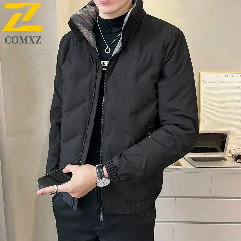 

COMXZ 2025 Men baseball Collar Puffer Jacket American style Winter Tactics Trendy Casual Outdoor Sport Waterproof Windproof Coat