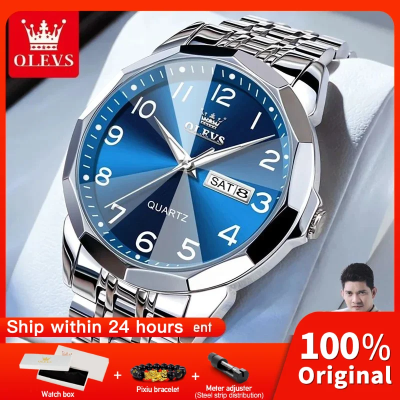 

OLEVS 9970, мужские часы, оригинальные кварцевые часы с зеркалом в виде ромба, водонепроницаемые светящиеся часы с двойным календарем, мужские подарки Reloj