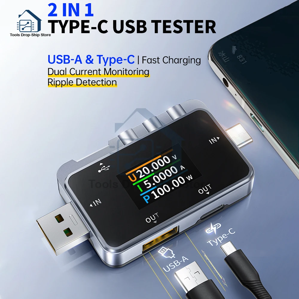 FNAC-28 2 IN 1 Type-C USB Tester Digital Voltmeter Ammeter Amperimetor Voltage Current Meter Power Bank Charger Measure 6.5A