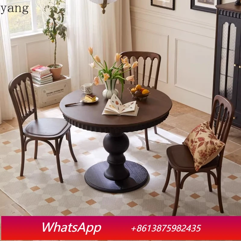 

LMM French medieval solid wood balcony round dining table dining chair small apartment household dining table