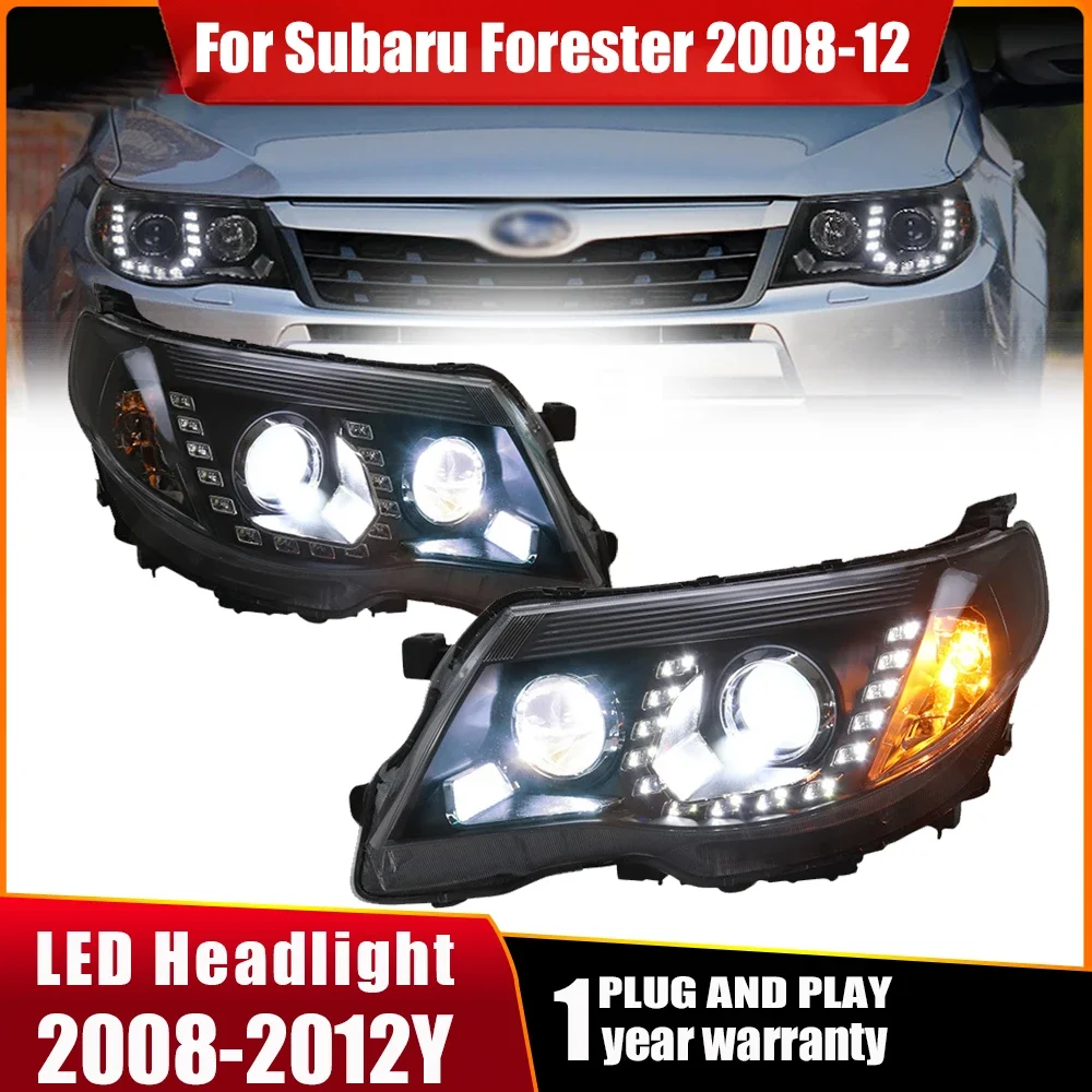 

Автомобильные фары для Subaru Forester 2008-12 светодиодные Автомобильные фары в сборе, улучшенная динамическая сигнальная лампа, проектор, линзы, аксессуары