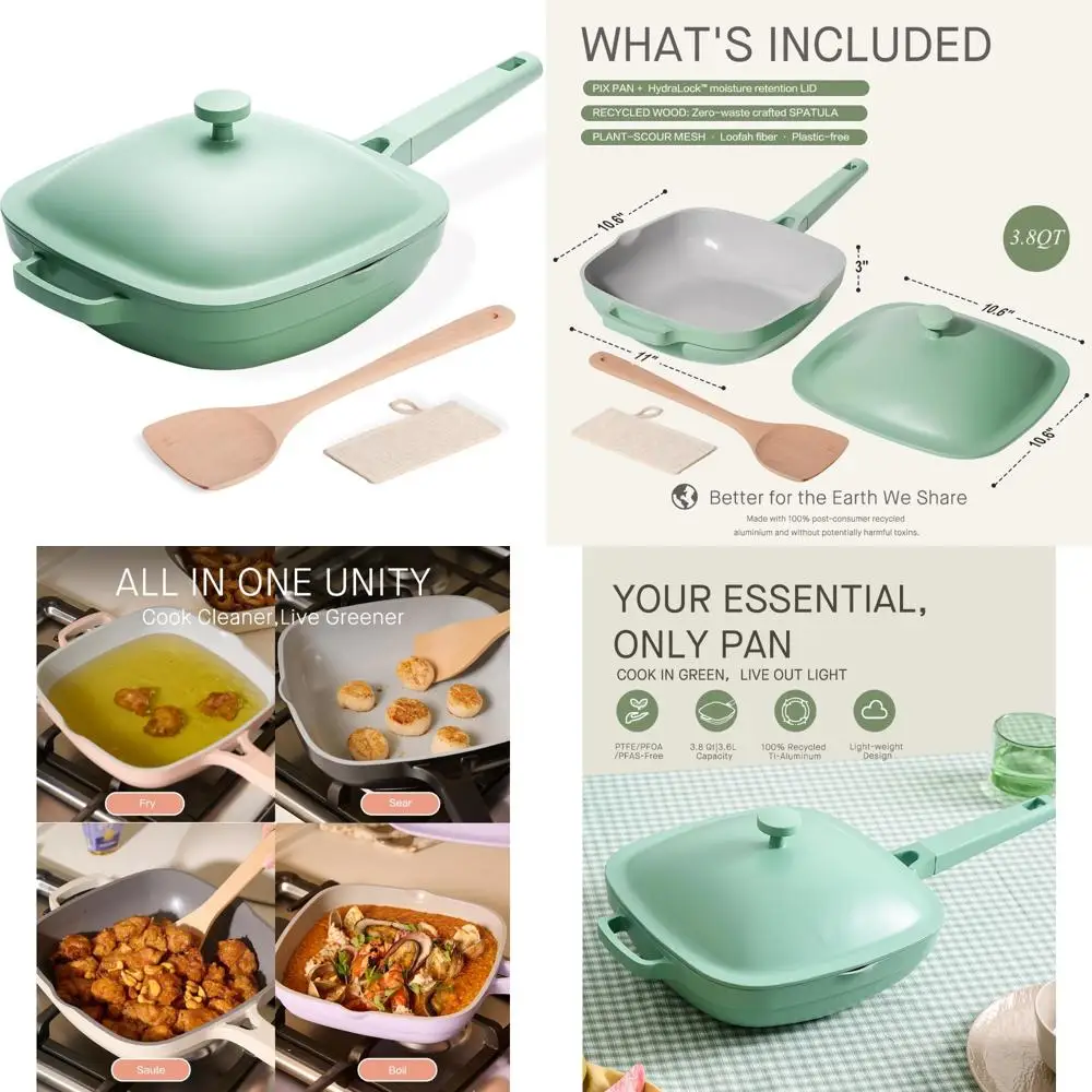 

Non-Stick 10.5 Inch Ceramic Pan with Lid, 3.8 Quart Cast Aluminum Deep Sauté Pan, Ti-Ceramic Non-Toxic Cooking Pan with Wooden H