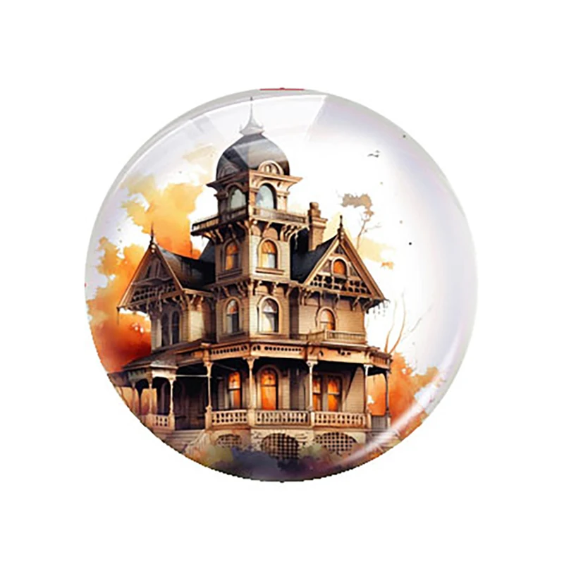 Handmade Halloween Hunting House Autumn Fall Leaves Photo Glass Cabochon Flatback Demo Flat Back Cameo For Diy Jewelry Making