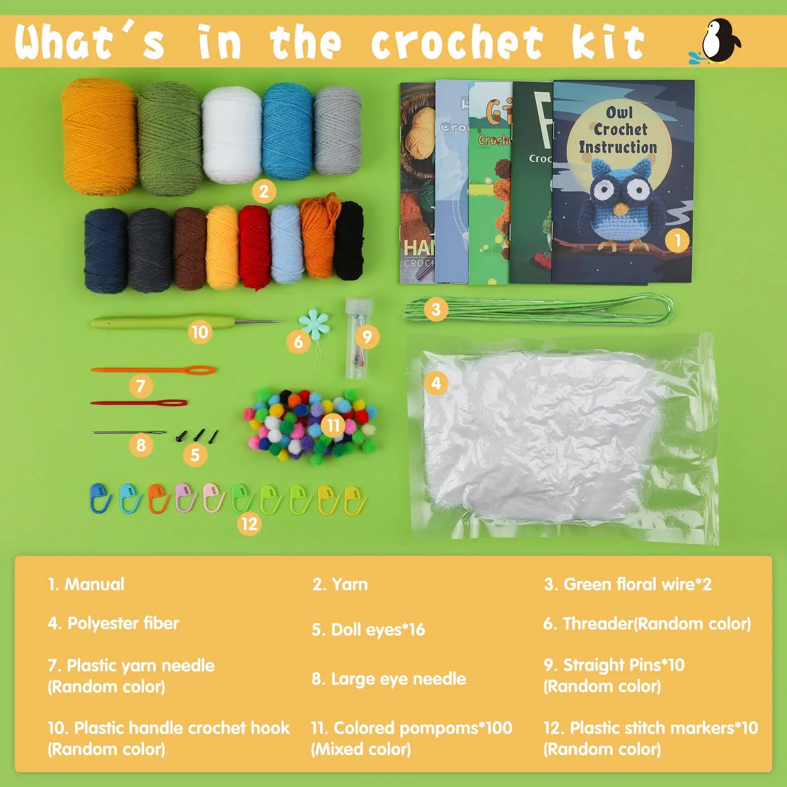 Fenrry 4PCS Animals Crochet Kit for Beginners Knitting Include Crochet Hook and Extra Crochet Yarn with Video Tutorials