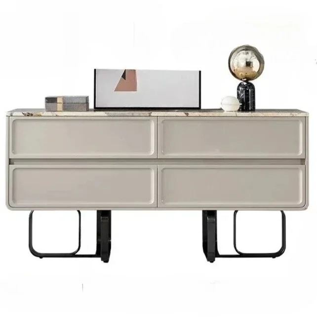 A Italian light luxury marble four-chest cabinet entrance modern minimalist luxury stone solid wood dining side locker new