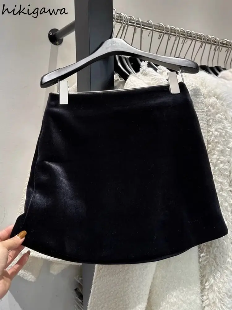 تنانير ضيقة للسيدات 2025 Faldas Mujer De Moda عالية الخصر على شكل حرف a Jupe سترة كورية عتيقة من Saia تنورة صغيرة بمزاجية مخملية #6