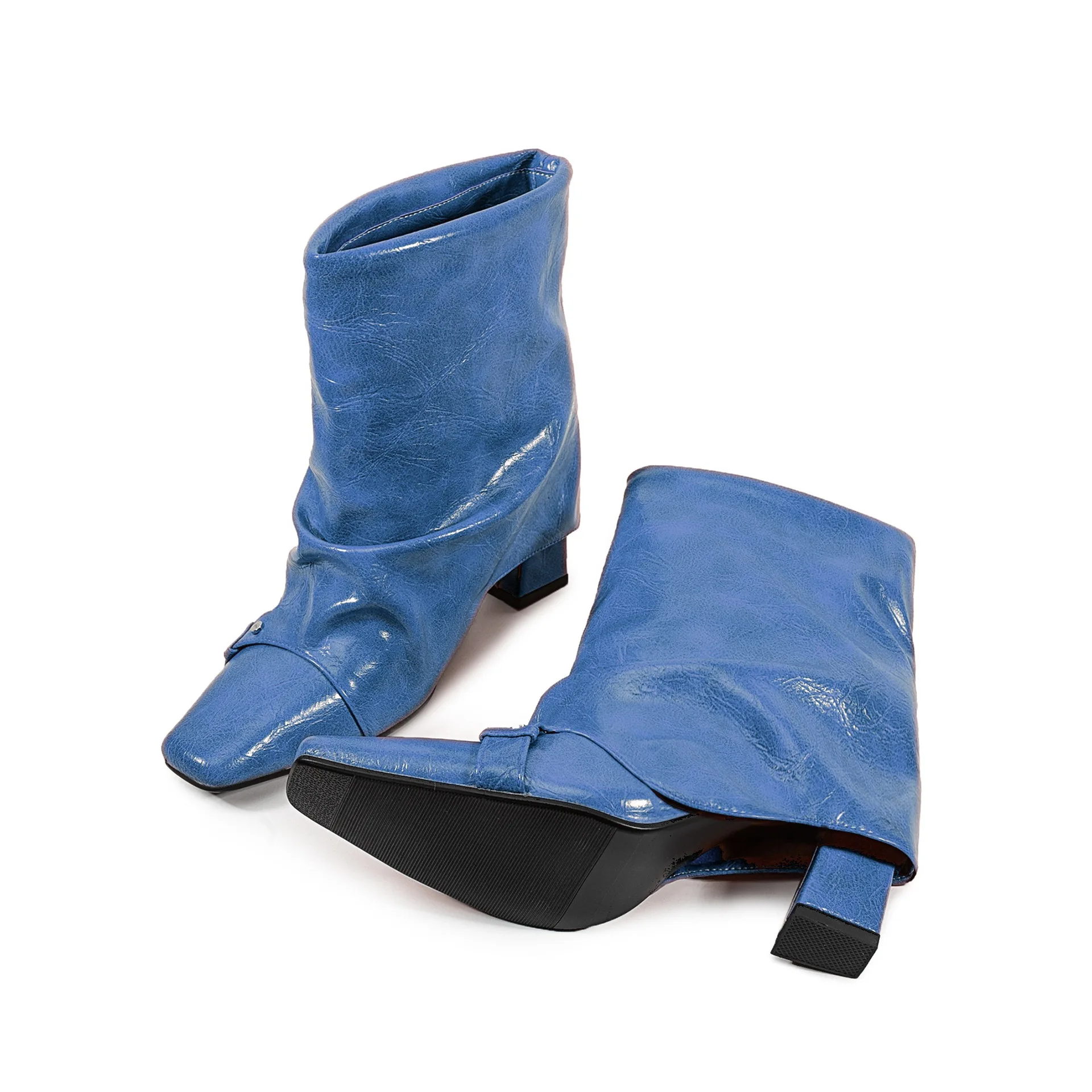 

Модные ботильоны с острым носком Ярко-синие минималистичные ботинки челси Ботильоны плиссированного дизайна Универсальная женская пригородная обувь