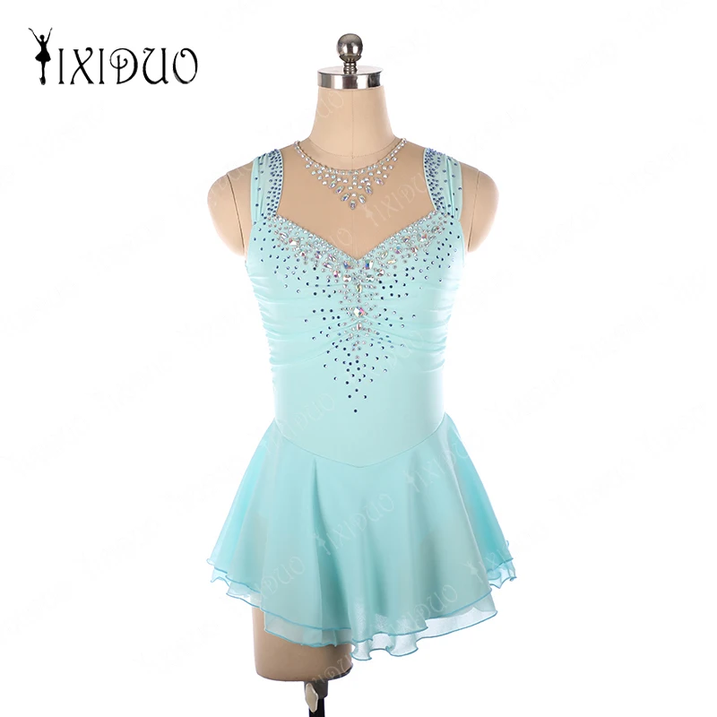 

Women Figure Skating Wear 2024 Artistic Gymnastics Bodysuit Rhinestones Children Adult Competition Wear Sleeveless Skating Wear