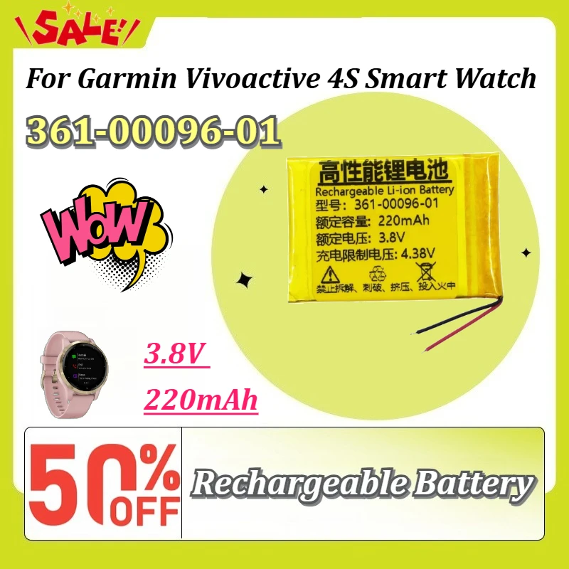 For Garmin Vivoactive 4S Smart Watch 3.8V 220mAh Li-Polymer Replacement Battery 361-00096-01 Repair Part