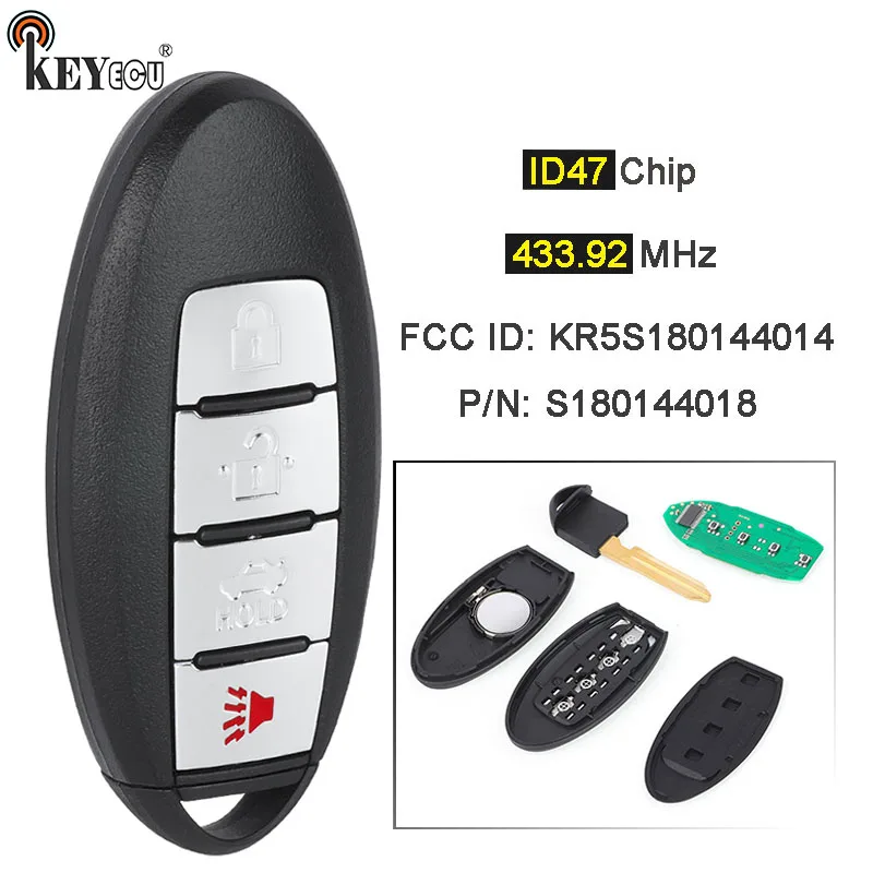 

KEYECU 433,92 МГц ID47 Артикул: S 180144018 , Идентификатор FCC: KR5S 180144014 Умный дистанционный брелок без ключа Go для Nissan Altima 2013 2014 2015