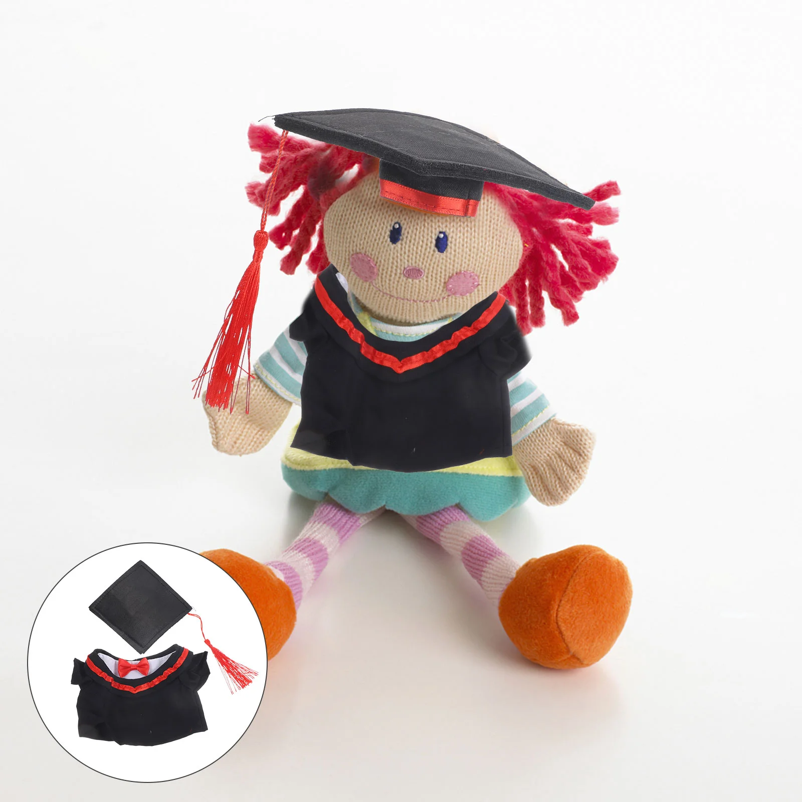 Conjunto de ropa de vestido de graduación, gorro de juguete de felpa de 30cm, ropa de graduación, regalo de fiesta para niños, vestido de juego realista