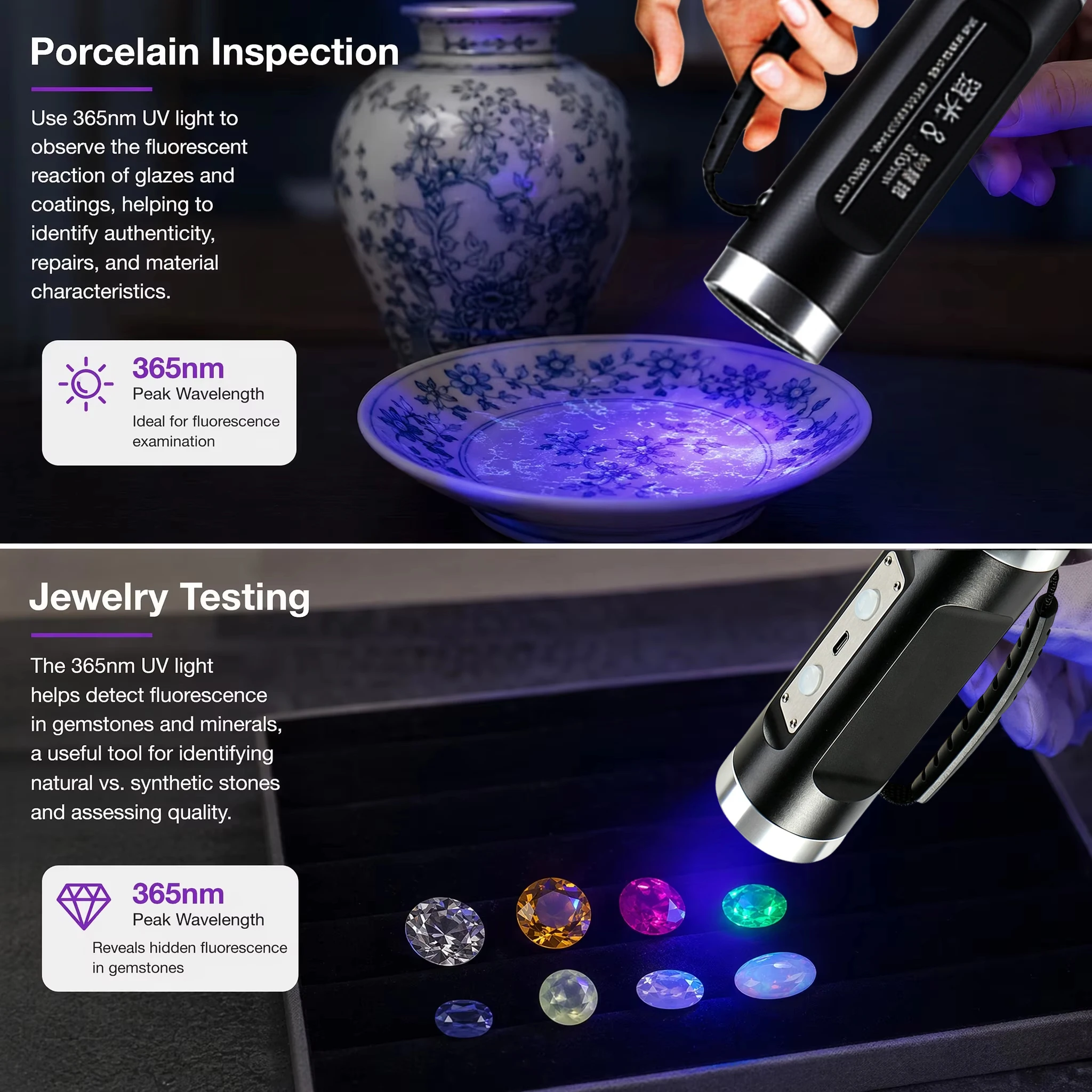 UV+White Light Power Flashlight 365nm Ultraviolet SST40 white light Torch for Money Ore Pet Stains Leakage Marker Detector lamp