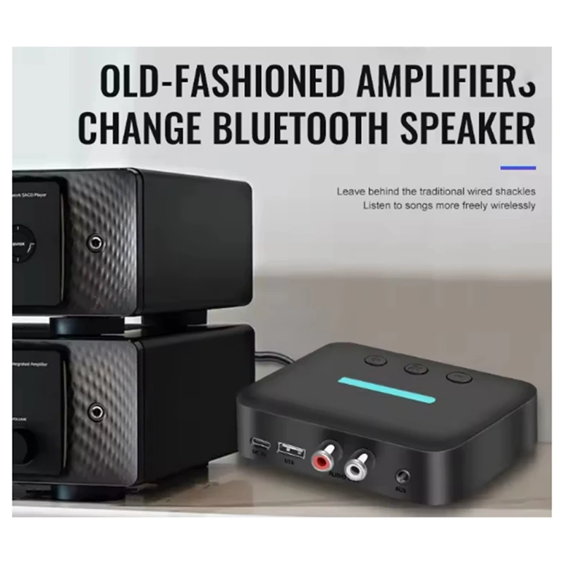 Bluetooth 5.3 Audio Receiver Adapter Wireless Music 3.5mm AUX R/L Support U-Disk Playback for Desktop Speaker Amp-A27R