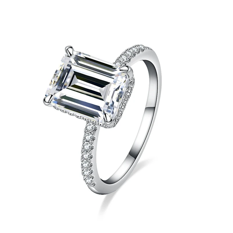 SEMNI 4.0ct Emerald Cut Moissanite Diamond Ring for Women 925 Sterling Silver Gift for Beloved Wife Girlfriend Mum