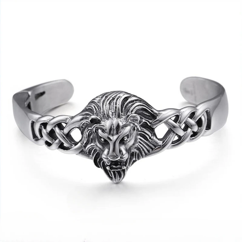 CHUANGCHENG 8 Inch Men's Stainless Steel Biker Lion King Head Bracelet for Men Bangle Cuff