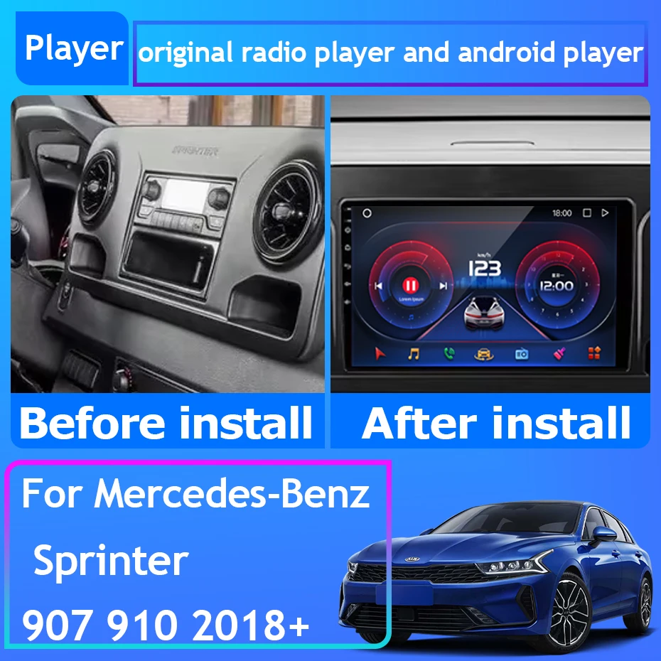 For Mercedes-Benz Sprinter 907 910 2018+ Car Radio Navigation GPS Carplay Stereo Android Auto Bluetooth DVD Multimedia Player