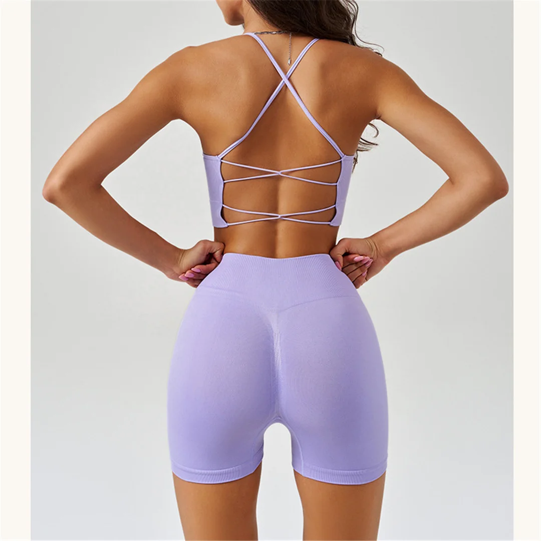 XS - L Seamless Yoga Suits Ribbed Beauty Back Bra High Waist Shorts Running Fitness Dym Crop Top Leggings Workout Clothes A157