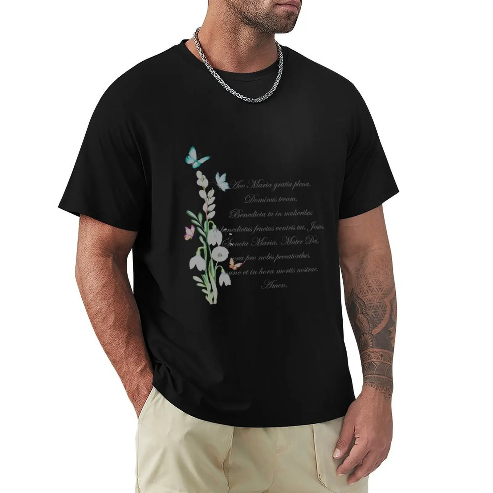 

Rosary in Latin Ave Maria 5 T-Shirt Big Size Daily Wear T-Shirt
