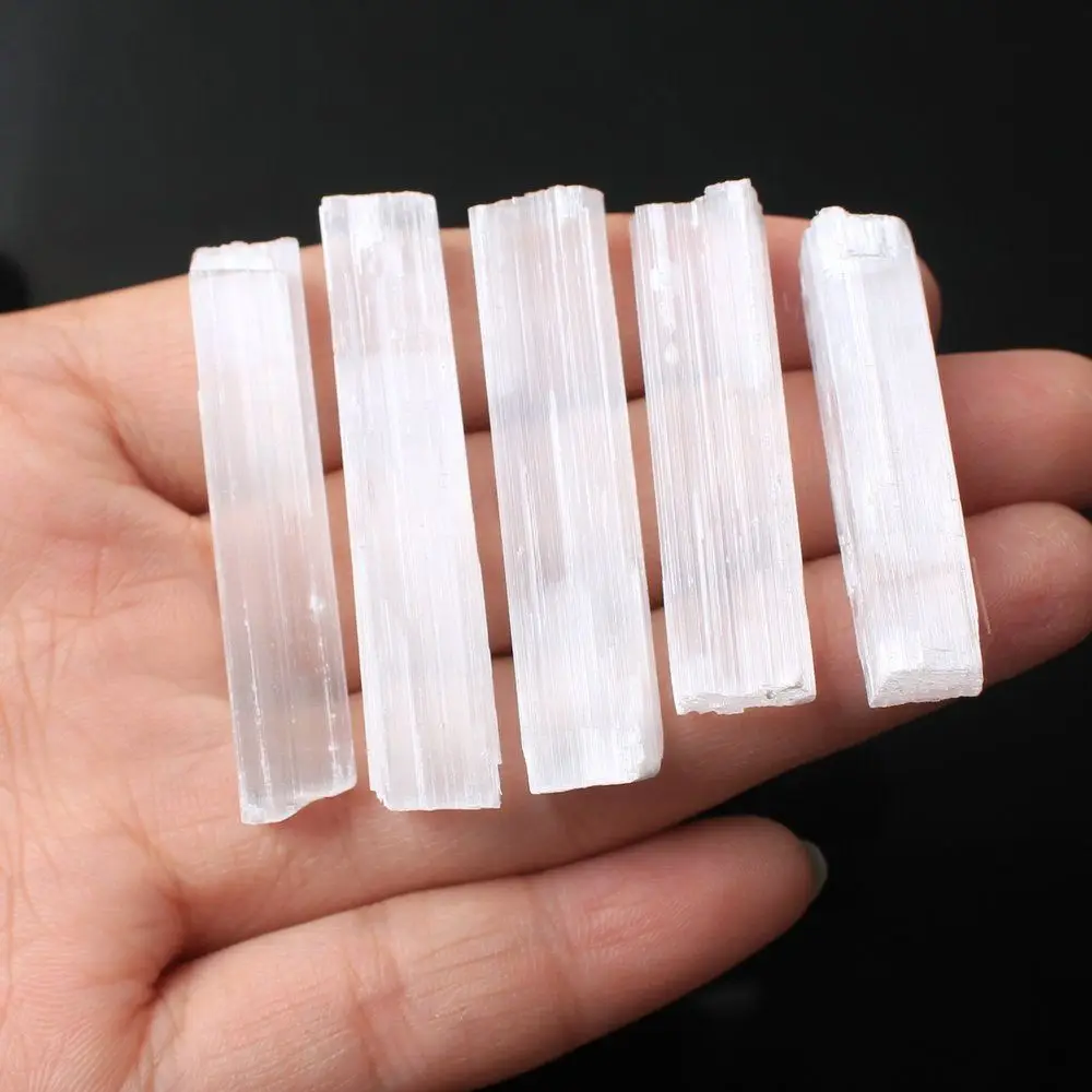 Natural White Irregular Reiki Mineral Specimen Healing Crystal Wand DIY Jewelry Pendant Making Stone Selenite Gypsum Sticks