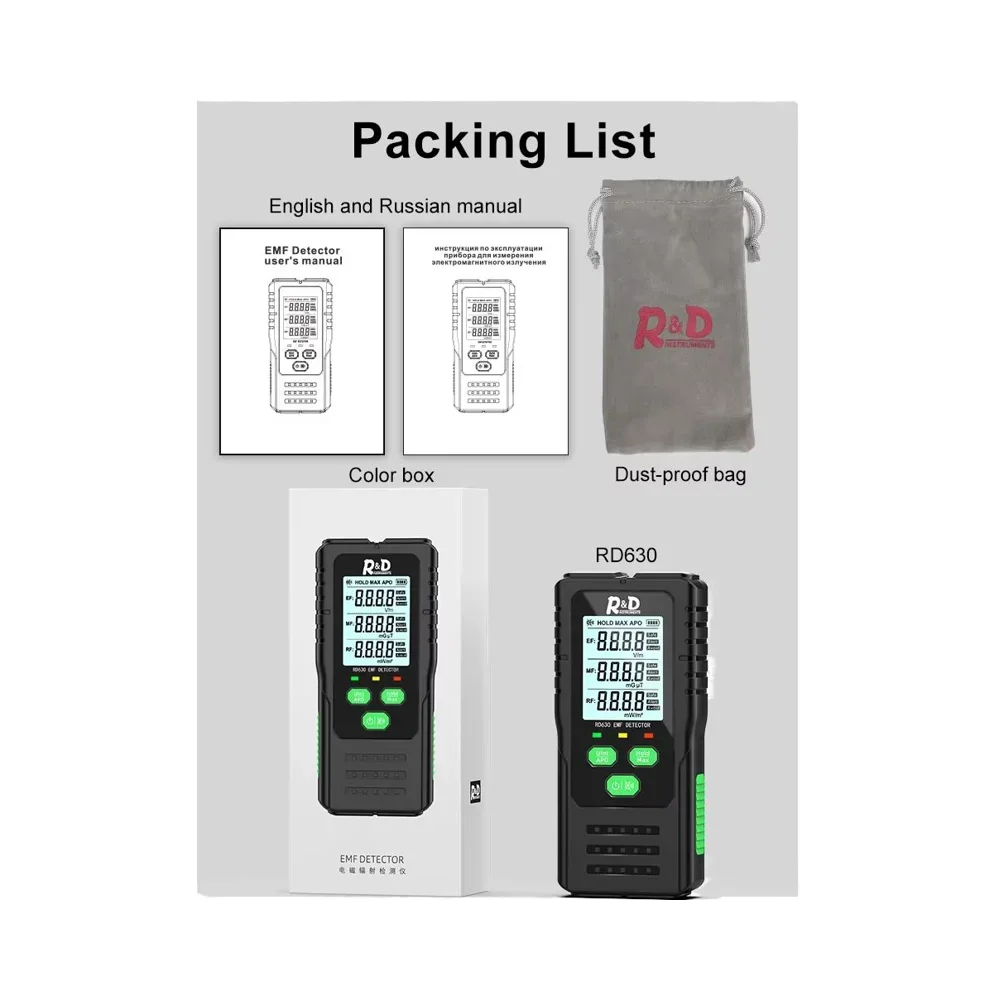 Hot Popular 3-in-1 Electromagnetic Radiation Detector ABS Plastic RF EF MF Meter Battery Operated Radiation Tester