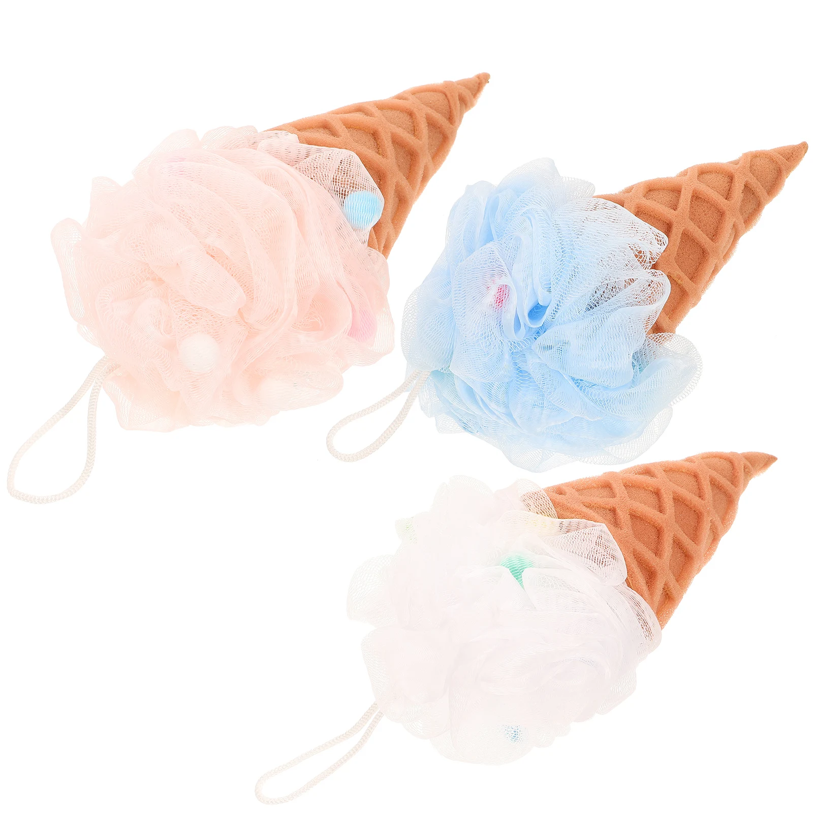 

3pcs Bath Ball Shower Sponge Ice Cream Bubble Wash Pink White Blue Exfoliating Dead Skin Soft PE Material Comfortable Mesh