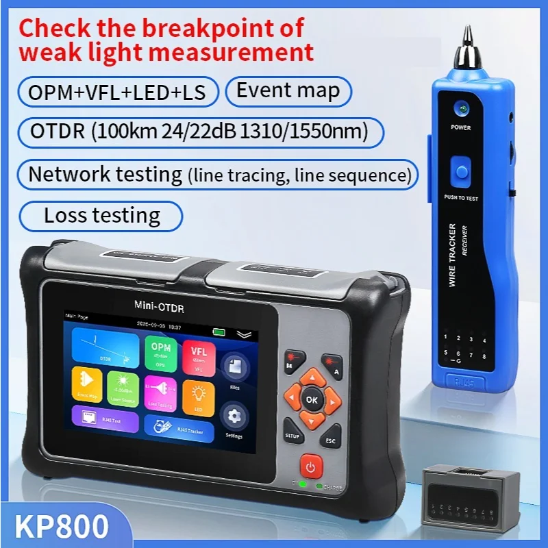 KP800 OTDR 100KM 24/22dB 1310/1550nm Optical Time Domain Reflectometer Multi-functional Touch Screen Fiber Optic Tester Tool