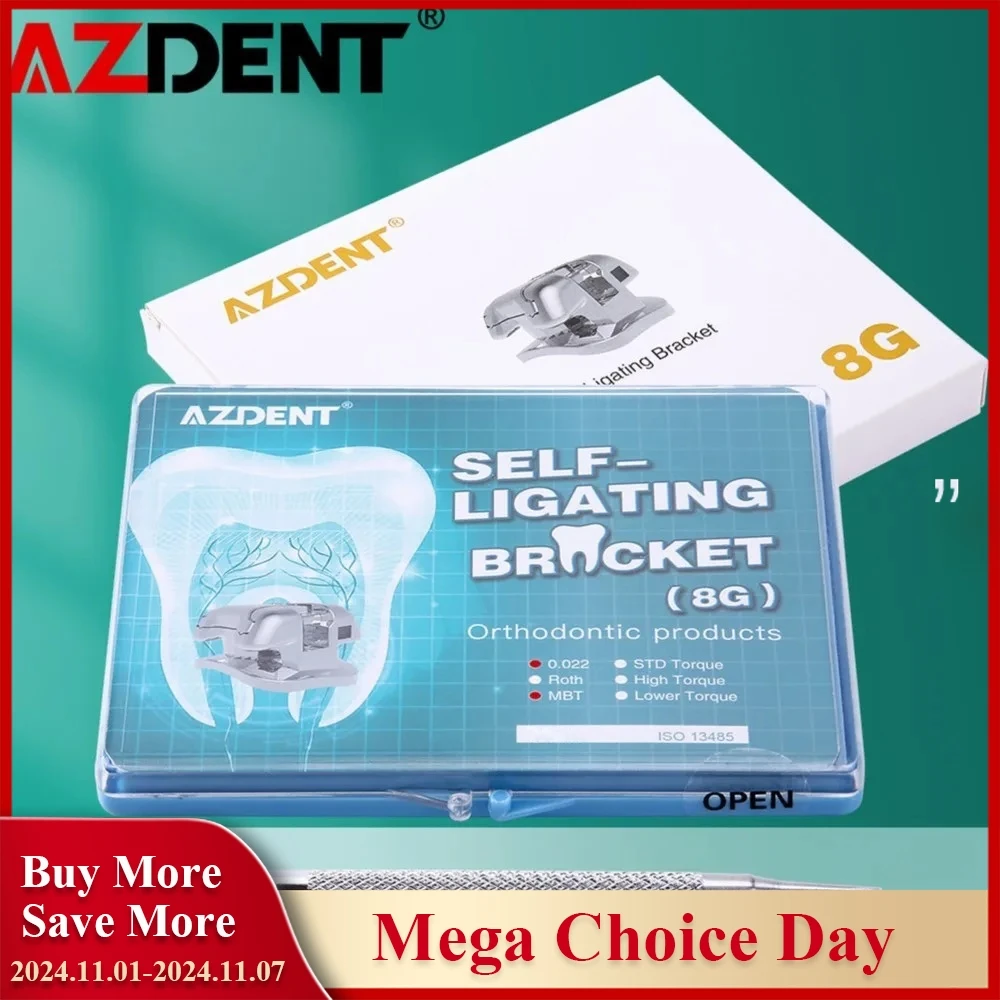 

AZDENT Metal Dental Orthodontics Self-Ligating Brackets Movable Hook Auxiliary Hole With Buccal Tube Roth.022/MBT.022/STD.022