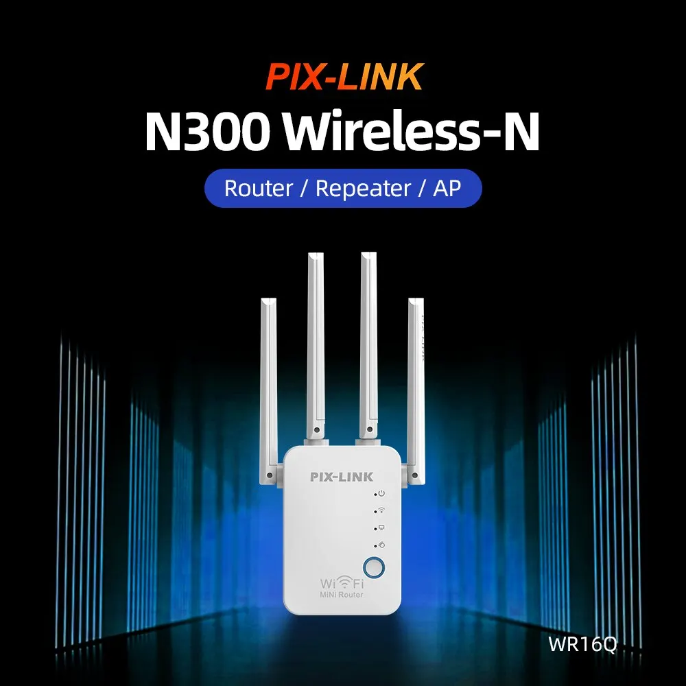 PIX-LINK WR16Q Wifi Repeater 300Mbps Wifi Wireless Internet Long Range Extender Signal Booster for Home With AP Mode Ethernet