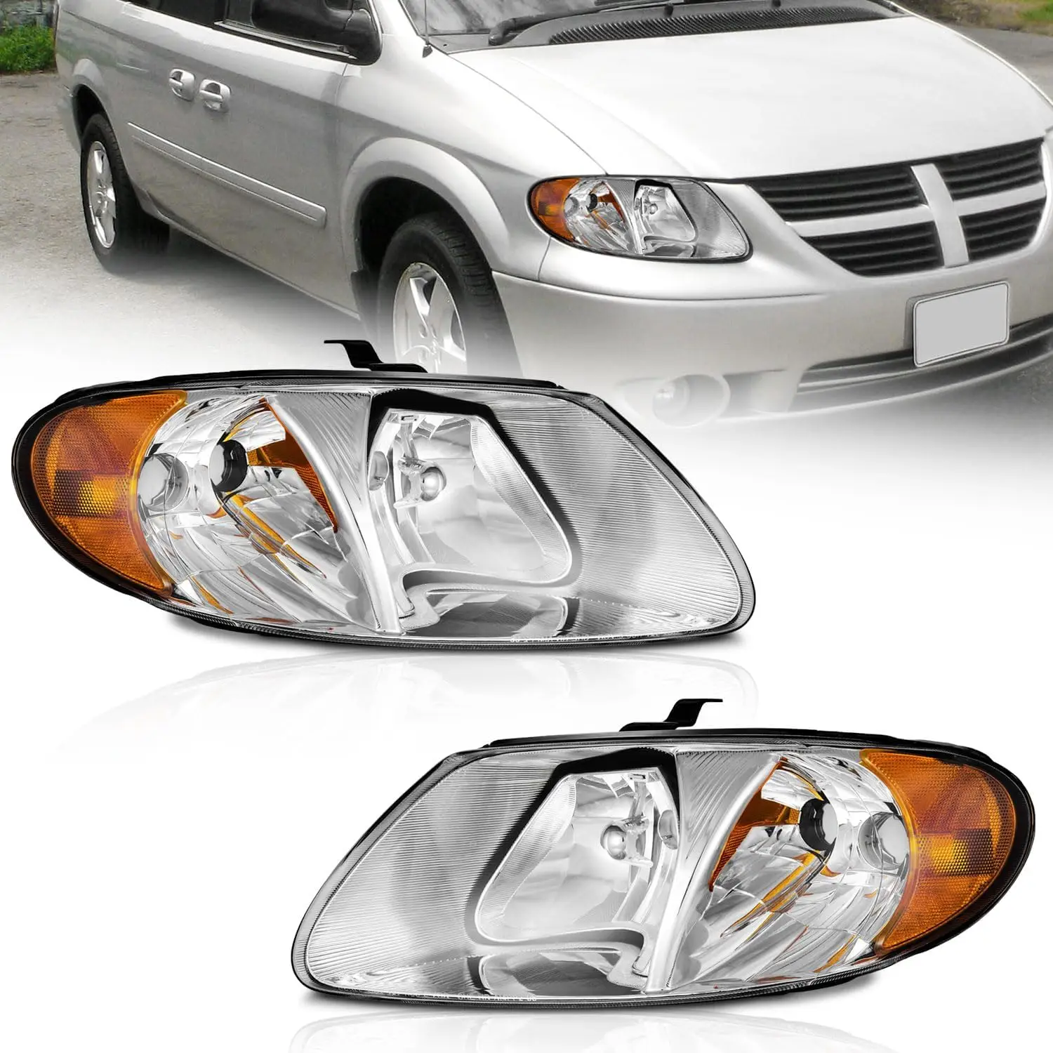 

Фары, совместимые с Dodge Caravan/Grand Caravan/Chrysler Town & Country 01-07 с короткой колесной базой диаметром 113,3 дюйма (НЕ для ло.