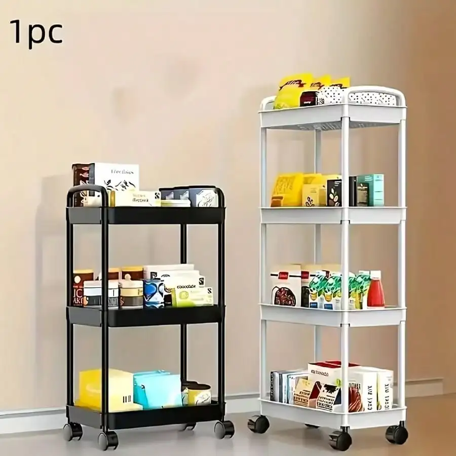 

Многофункциональная 3/4-слойная передвижная тележка для хранения с 4 крючками, мобильный пластиковый органайзер для спальни, ванной, гостиной, кухни