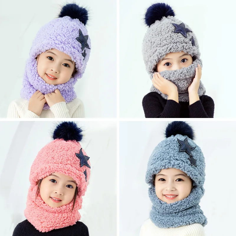 Cálidos gorros de invierno para niños y niñas, gorros con orejas de bebé, bonitos sombreros de felpa para cubrir la cara, bufanda de tendencia,