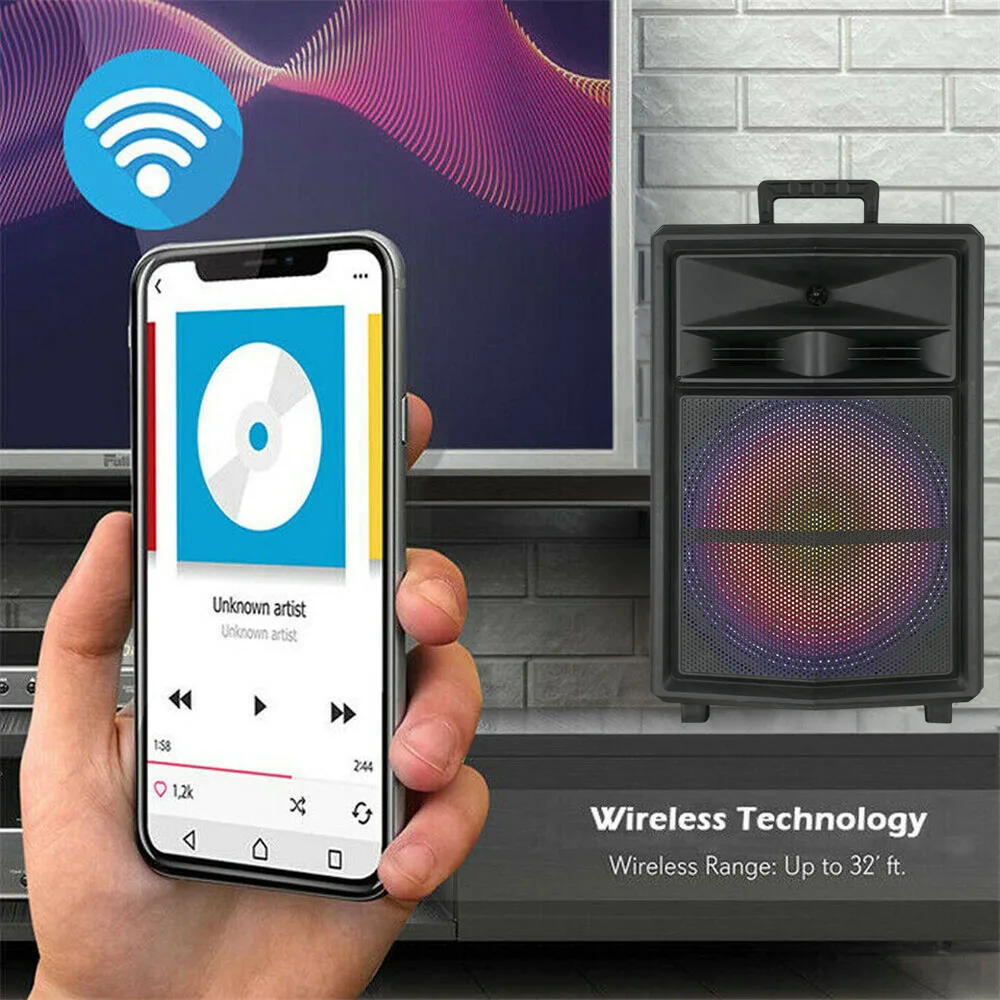 Głośny przenośny głośnik imprezowy Bluetooth 15-calowy system dźwiękowy z subwooferem Dj Karaoke RGB Light Akumulatorowy głośnik zewnętrzny z mikrofonem