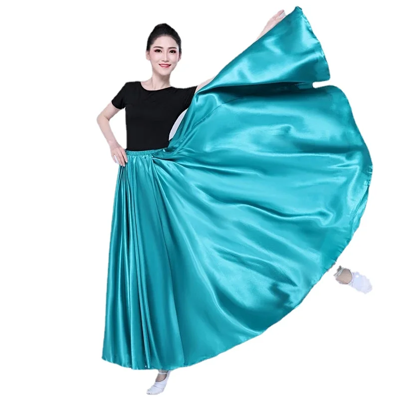 Woman 360 Degree Satin Skirt Belly Dance Female Long Skirts Dancer Practice Wear Assorted Dance Skirt 100cm 110cm 115cm 120cm