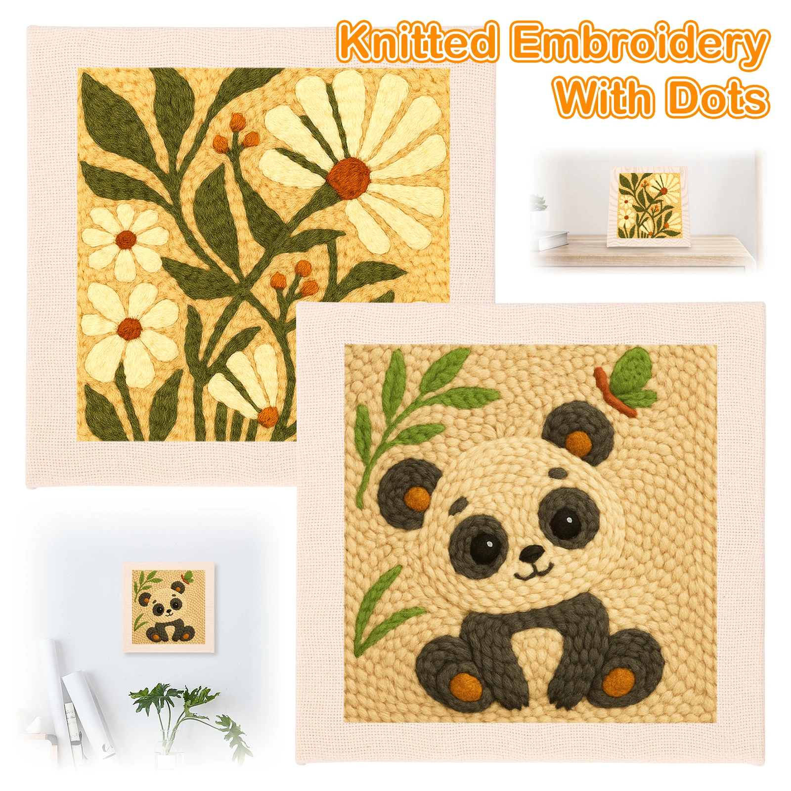 

Набор для вышивания в технике панч-нидл для начинающих: узоры «Панда/Цветы», стартовый набор для рукоделия, подарки ручной работы ко Дню матери