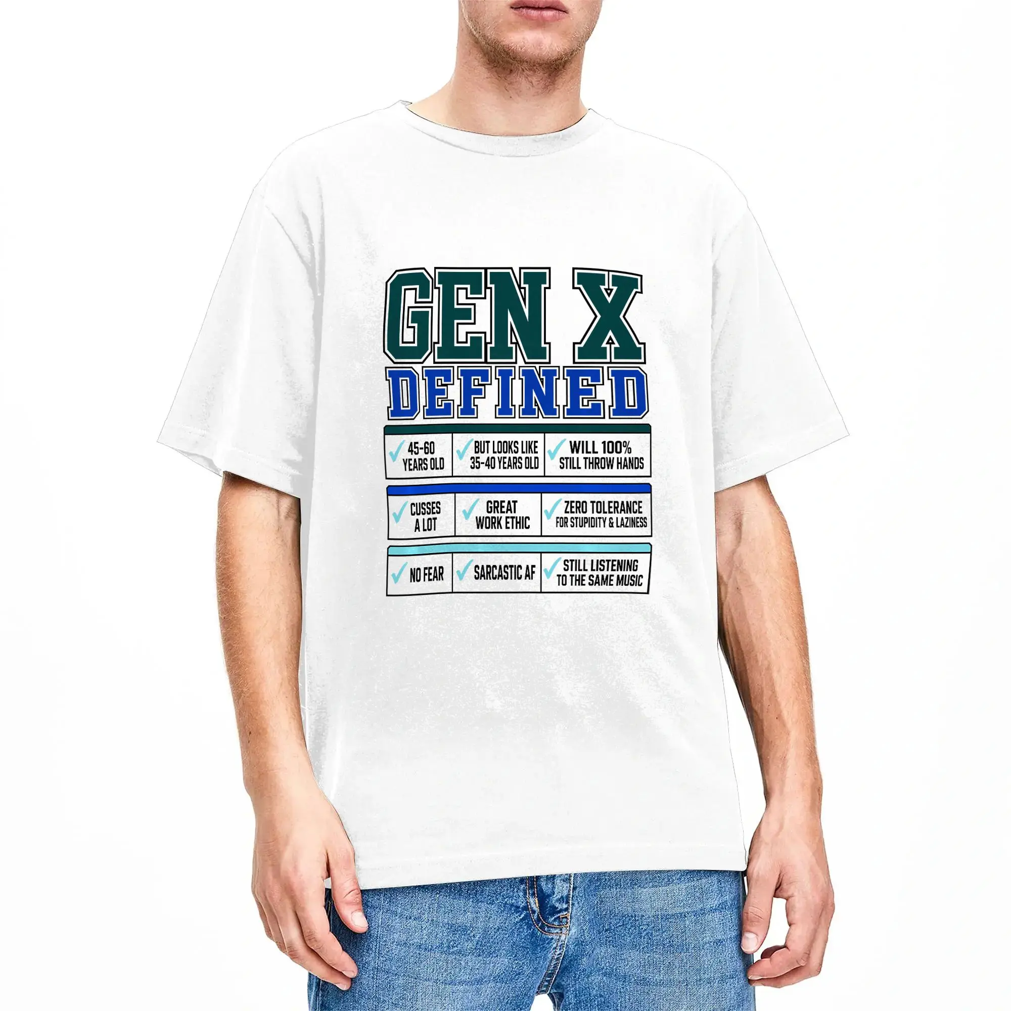 Gen X Defined Funny T-Shirt Summer  Trendy Cool T Shirts Men 100% Cotton Breathable 6XL Clothing Short Sleeve Street Style Tops