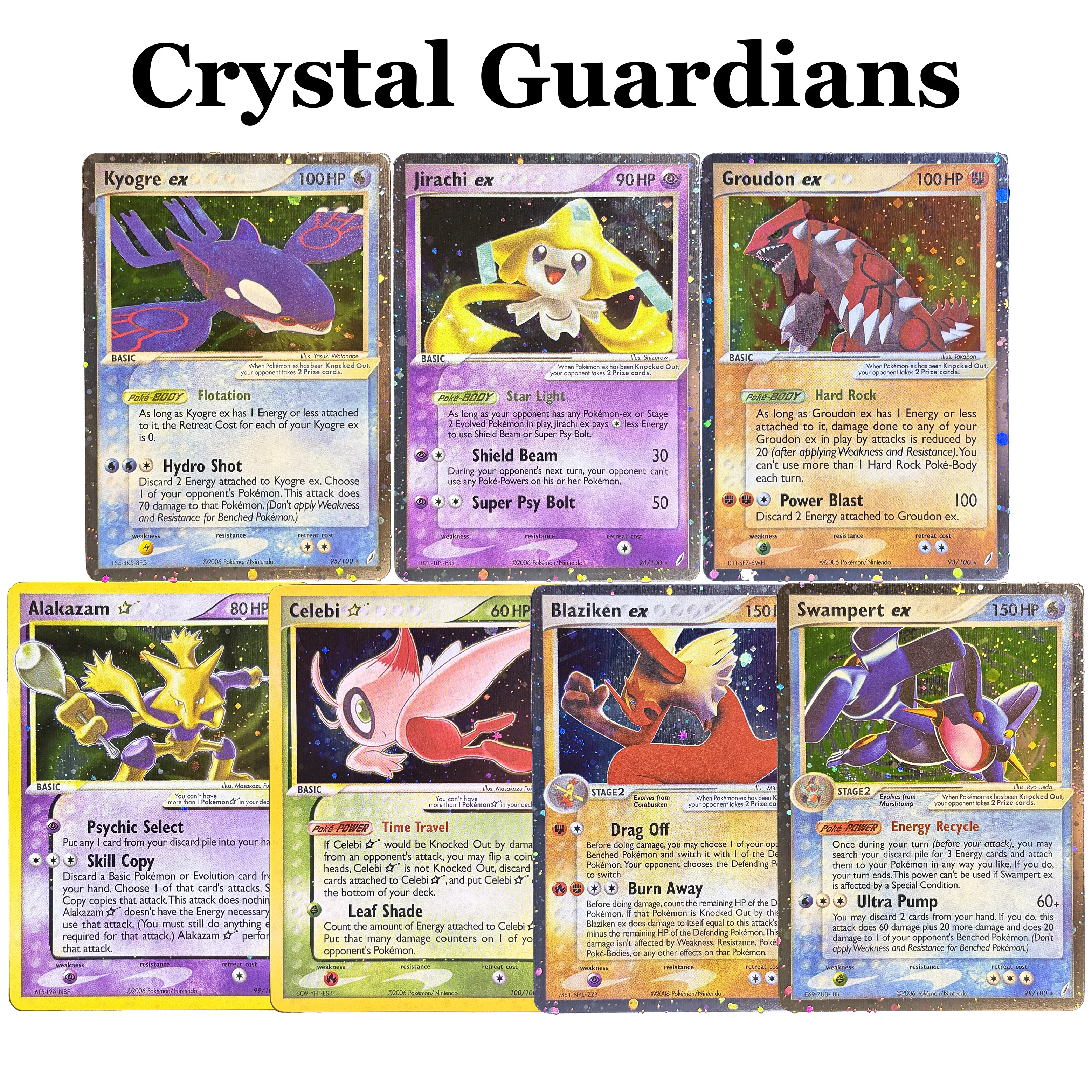 PKM TCG Crystal Guardians Holo Rare EX & Gold Star Cards Alakazam Blaziken Groudon Kyogre Swampert PTCG Trading Game Card Gifts