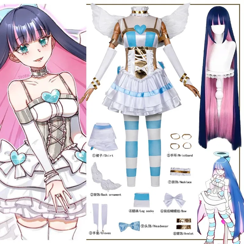 Anime Panty & Stocking Cosplay Costumes Girls Suit Anarchy Fight Clothe Dress Skirt Cute Blue Striped Daily Christmas Halloween