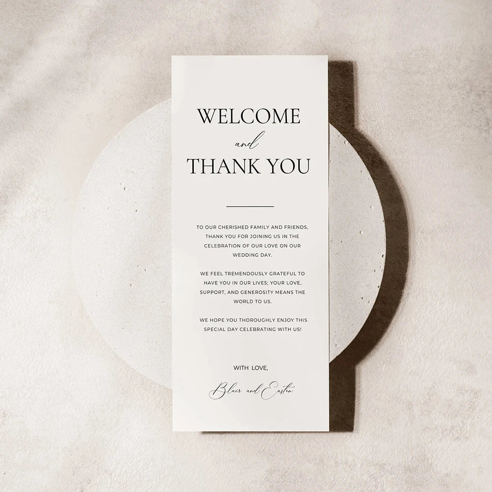 Custom Modern Welcome and Thank You Note,Wedding Table Thank You Card,Place Setting Thank You Letter,Thank You Napkin Note