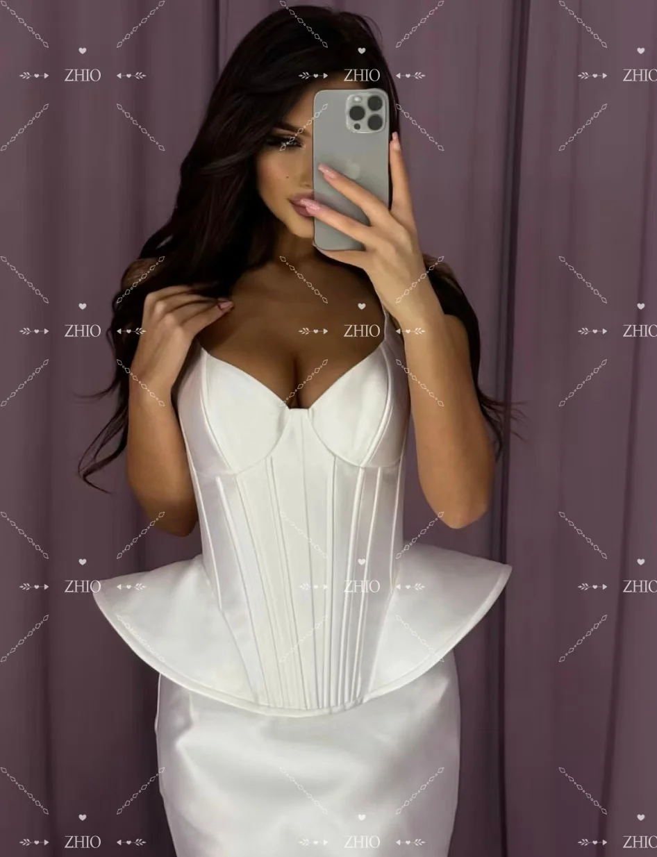 ZHIO moderne sirène robe de soirée de mariage pour mariée col en v Corset ivoire Satin balayage Train robe de soirée personnalisé Vestido de novia