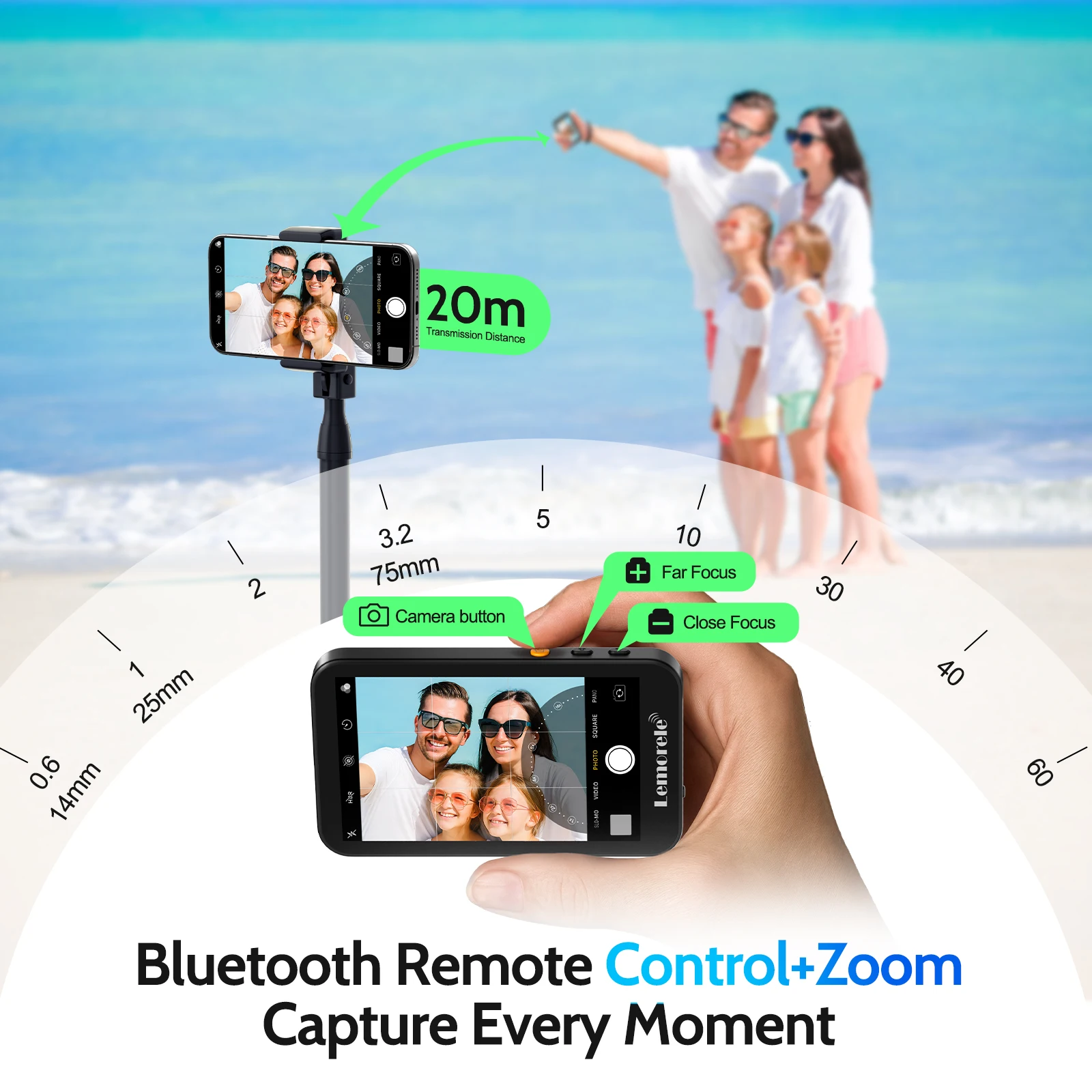 Lemorele extension de Transmission d'image sans fil Zoom photographie vue en temps réel récepteur Bluetooth 5.0 pour Camping voyage Vlog
