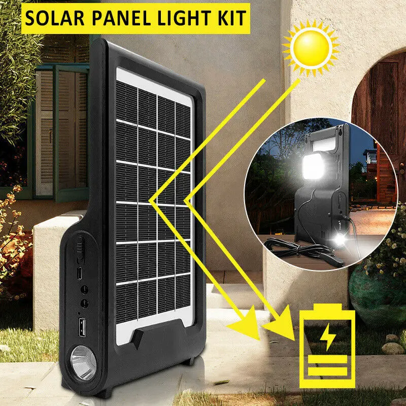 Solar Panel Storage Generator LED Light USB Charger System Emergency Lamp Outdoor Camping with LED Light  Portable Solar Panel