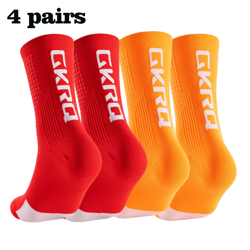 GKRQ 4 Paar 2023 neue Fahrradsocken Fahrrad Krankenschwester Kompression Rennrad Laufen MTB Kniehoch Weiß Sport Lustige Marke Schwarz