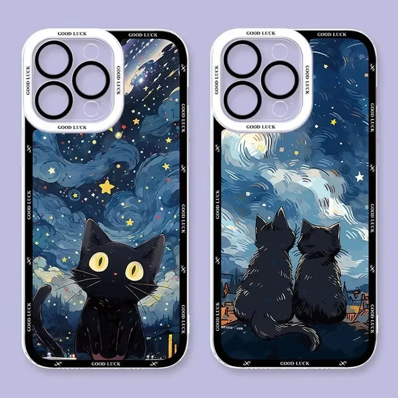 Funda bonita de gato cielo estrellado para Xiaomi Redmi Note 12 11 13 Pro Plus 4G 5G 12S 11S 10 10S 9 9S 8 13C 12C 10C funda de silicona suave