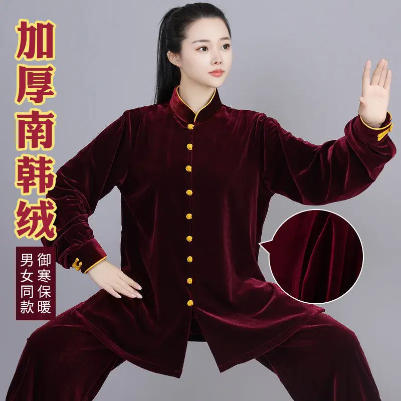 Men's Unisex Tai Chi Suit 2024 New Arrival Korean Velvet Fall/Winter Heavyweight Martial Arts Training & Team Performance Wear f