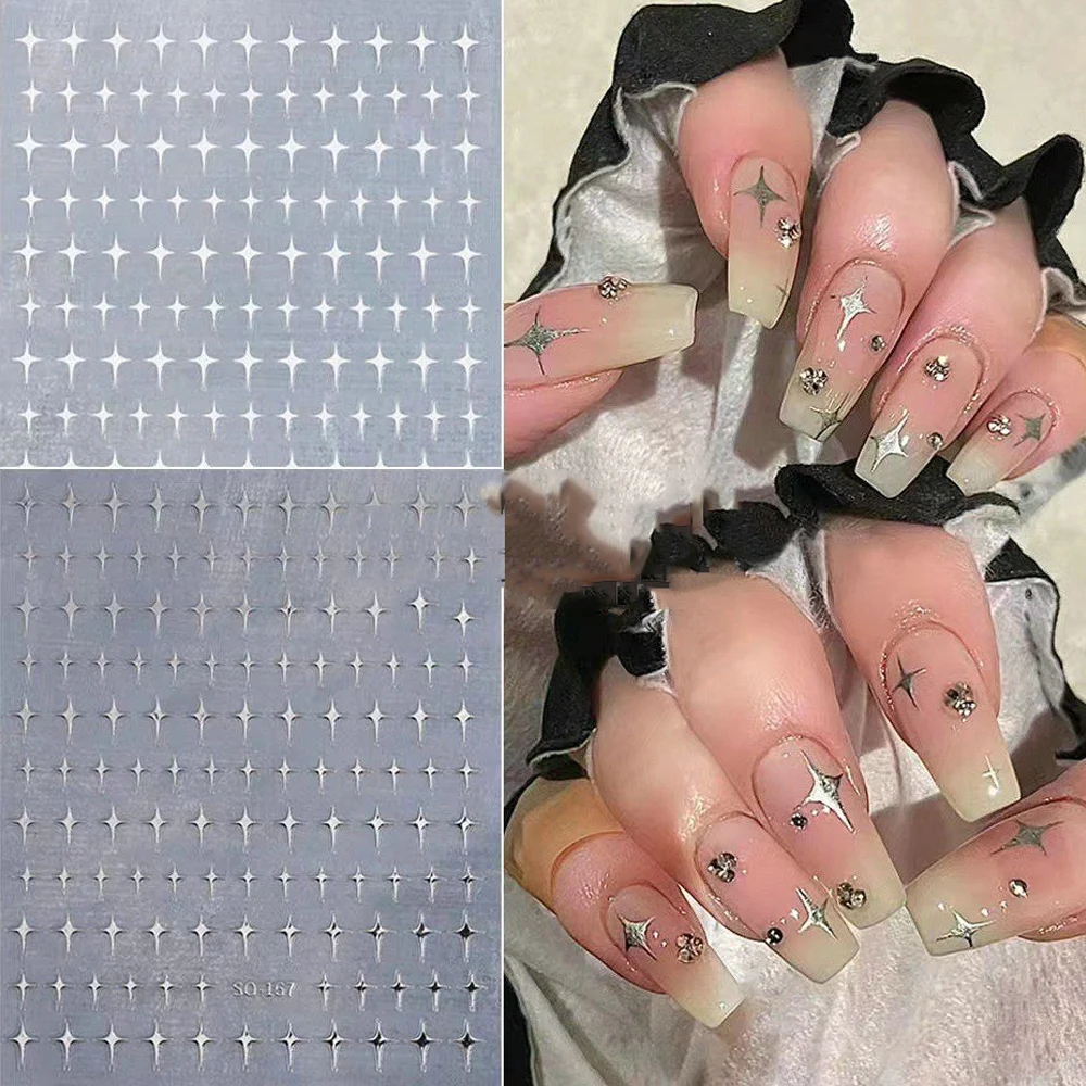 French Nail Art Stickers Fashion Star Bronzing Laser White Cross Starlight Adhesive Manicure Decorations 3D Stars Nails Sticker