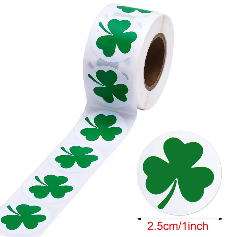 500pcs/roll Labels St. Patrick's Day Stickers Shamrock Stickers 1inch Adhesive Label For Kids Decoration And Stationery Sticker